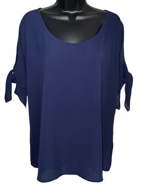 Michael Kors Women’s Blue Tie Sleeve Blouse Top Large Flowy Stretch